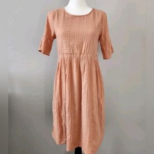 Roolee Peach Color Textured Polka Dot Midi Cotton Dress Lined Womens Size XS